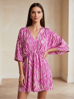 Dear Scarlett Vibrant Pink Zebra Print Shirt/Dress with Flowy Dolman Sleeves
